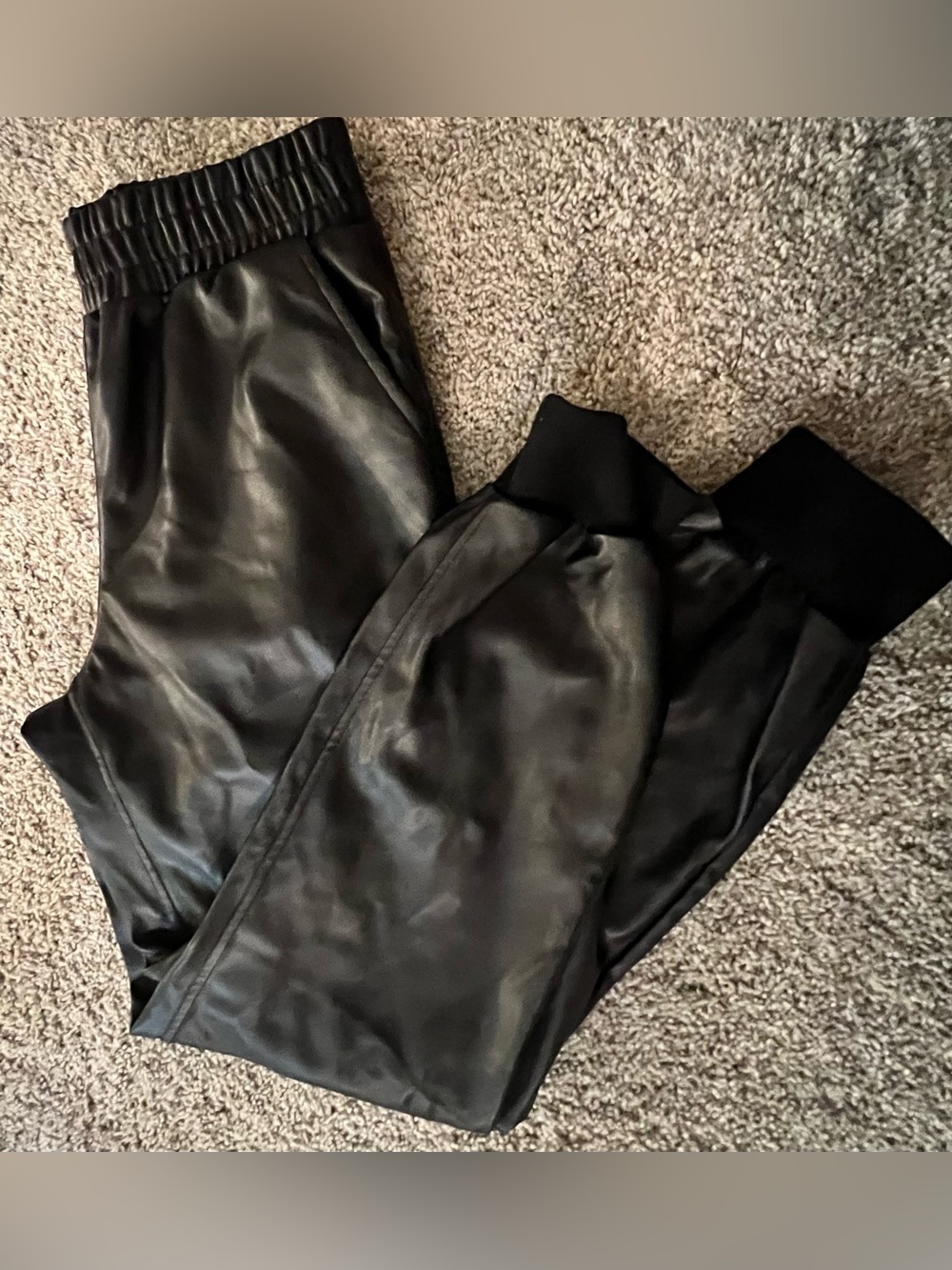 RD Style black vegan leather joggers